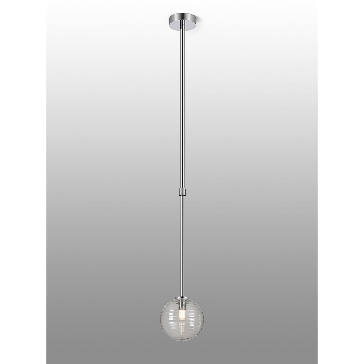 Tenterden Telescopic Single Drop Pendant in Chrome with Ribbed Round Clear Glass Diffuser