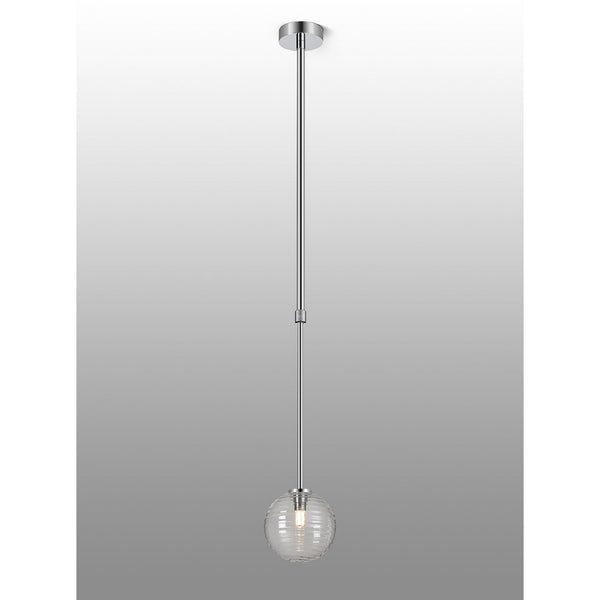 Tenterden Telescopic Single Drop Pendant in Chrome with Ribbed Round Clear Glass Diffuser