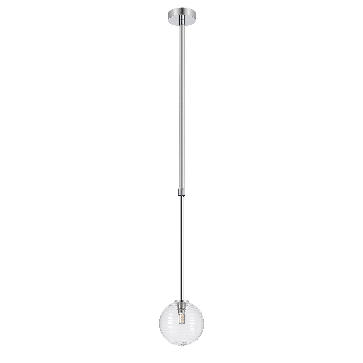 Tenterden Telescopic Single Drop Pendant in Chrome with Ribbed Round Clear Glass Diffuser