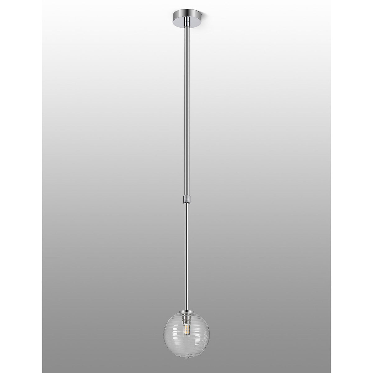Tenterden Telescopic Single Drop Pendant in Chrome with Ribbed Round Clear Glass Diffuser
