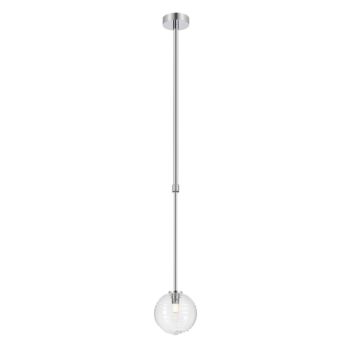 Tenterden Telescopic Single Drop Pendant in Chrome with Ribbed Round Clear Glass Diffuser