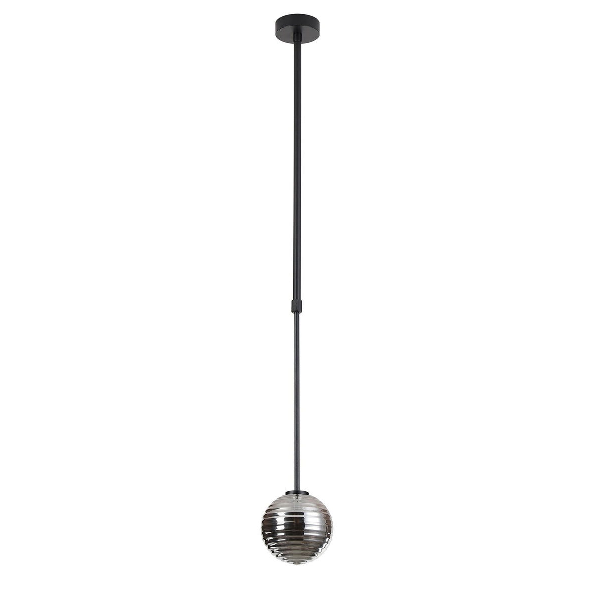 Tenterden Telescopic Single Drop Pendant in Satin Black with Ribbed Round Smoke Glass Diffuser