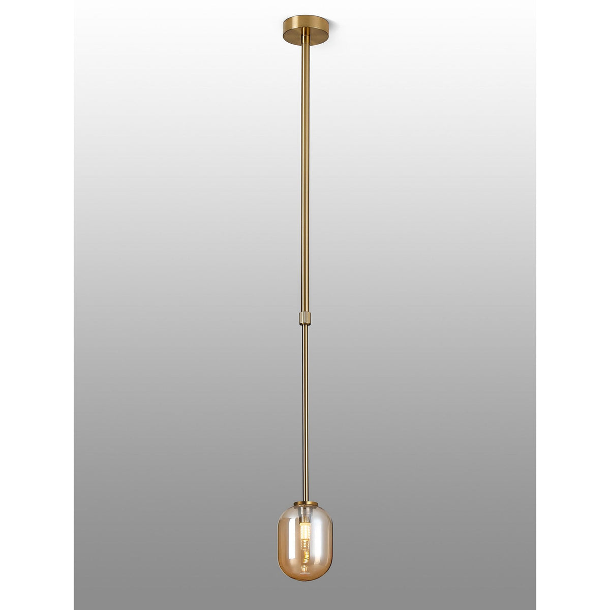 Tenterden Telescopic Single Drop Pendant in Brass Gold with Smooth Tubular Amber Glass Diffuser