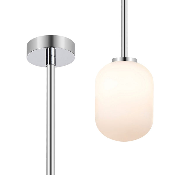 Tenterden Telescopic Single Drop Pendant in Chrome with Smooth Tubular Opal Glass Diffuser