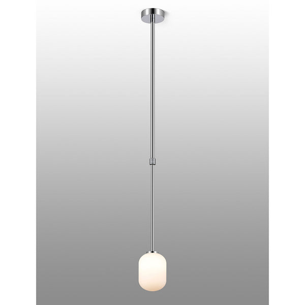 Tenterden Telescopic Single Drop Pendant in Chrome with Smooth Tubular Opal Glass Diffuser