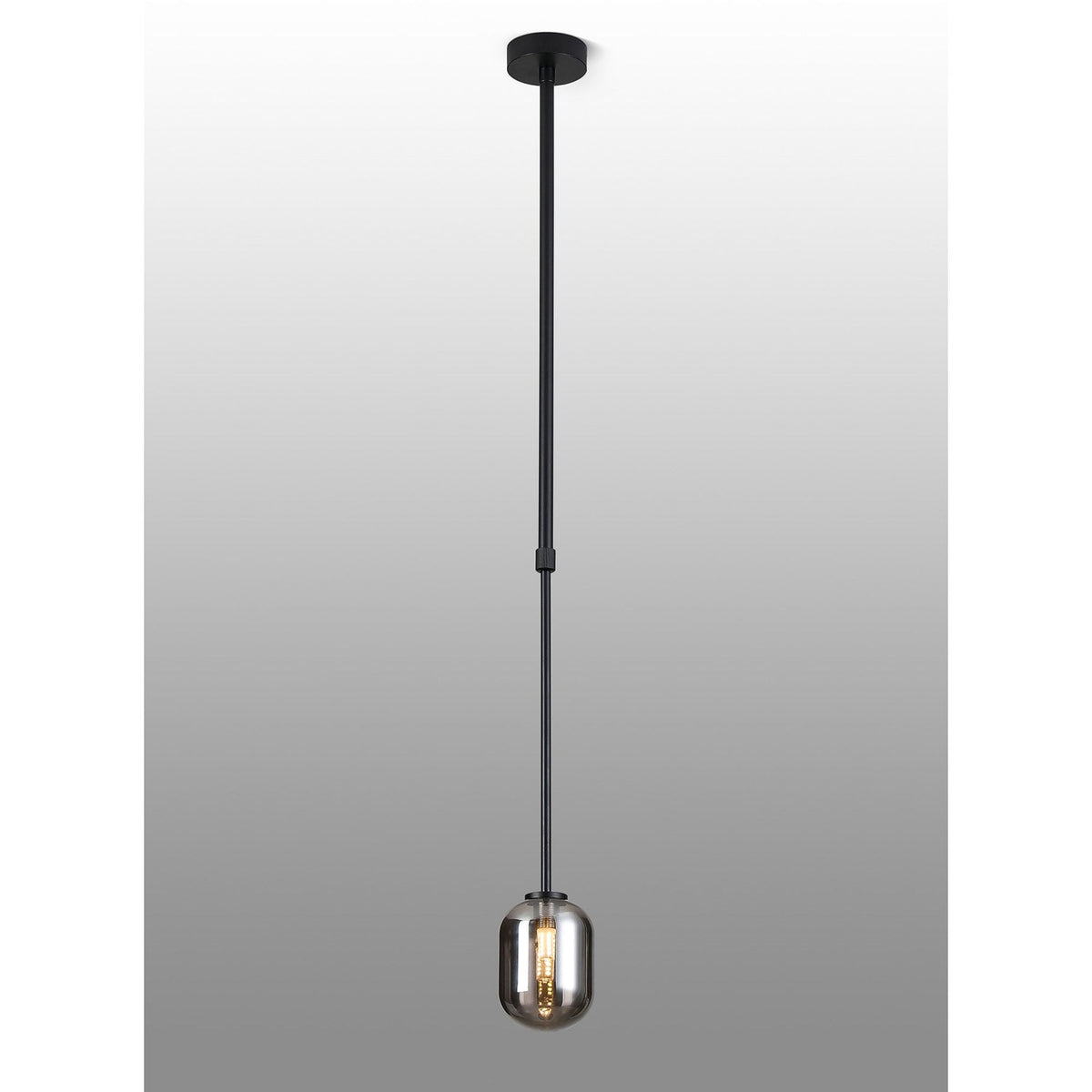Tenterden Telescopic Single Drop Pendant in Satin Black with Smooth Tubular Smoke Glass Diffuser