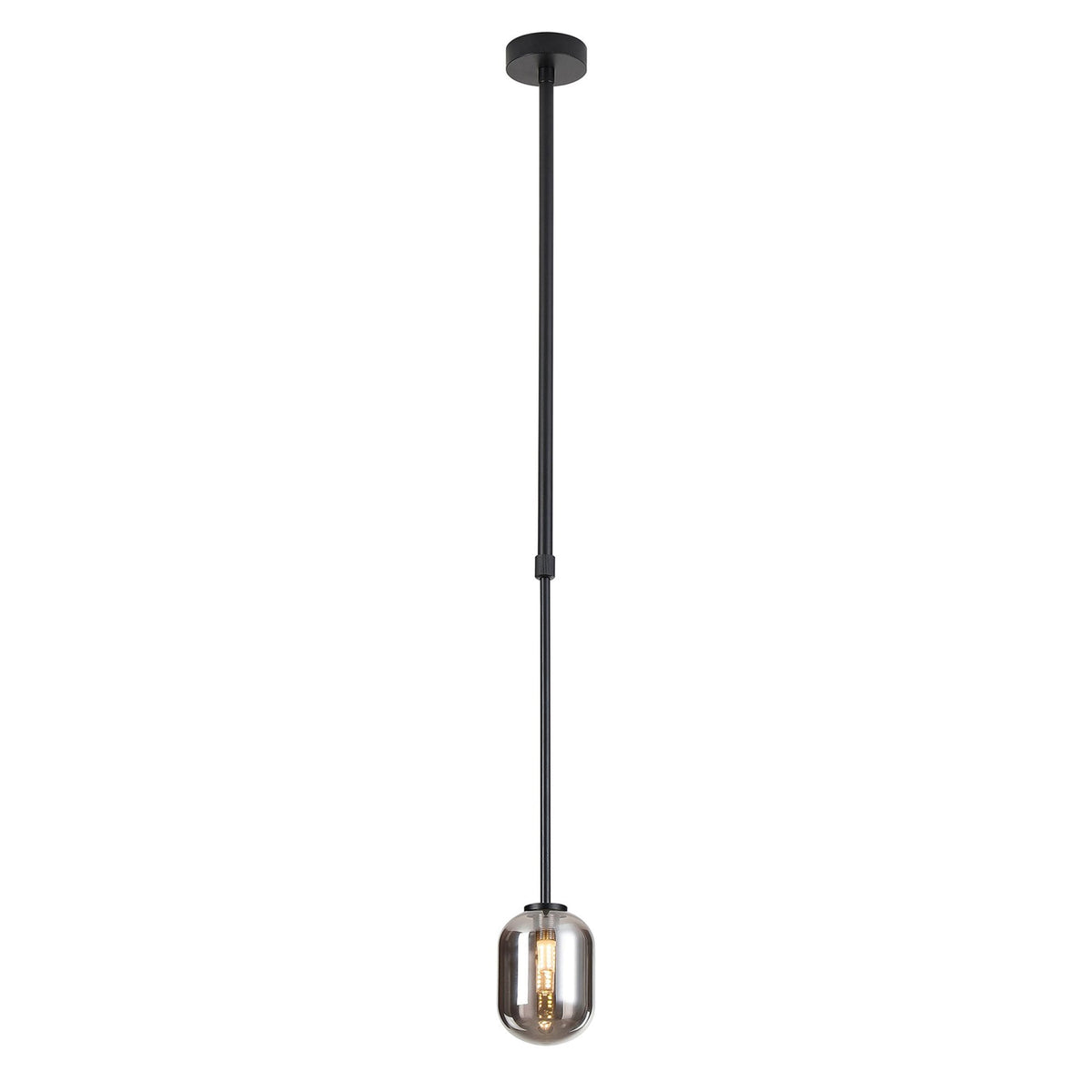 Tenterden Telescopic Single Drop Pendant in Satin Black with Smooth Tubular Smoke Glass Diffuser