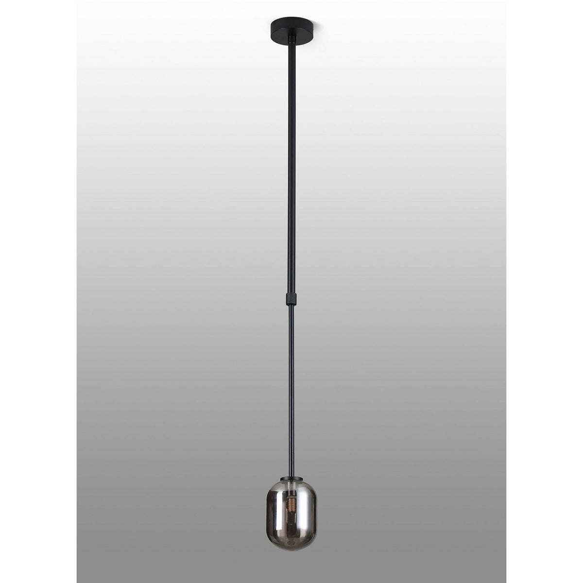 Tenterden Telescopic Single Drop Pendant in Satin Black with Smooth Tubular Smoke Glass Diffuser