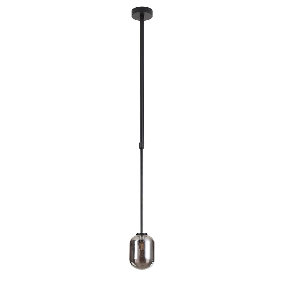 Tenterden Telescopic Single Drop Pendant in Satin Black with Smooth Tubular Smoke Glass Diffuser