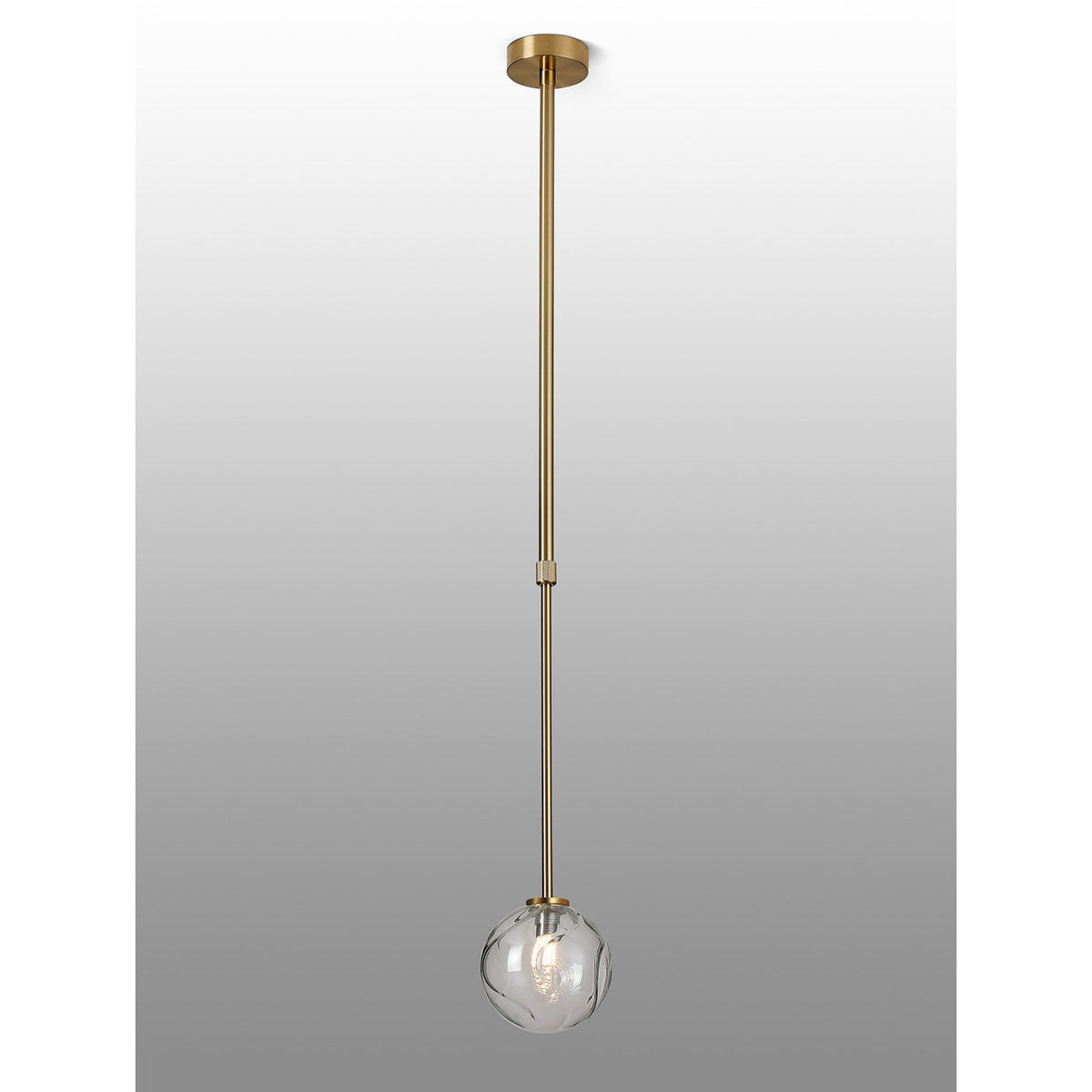 Tenterden Telescopic Single Drop Pendant in Brass Gold with Waved Round Clear Glass Diffuser