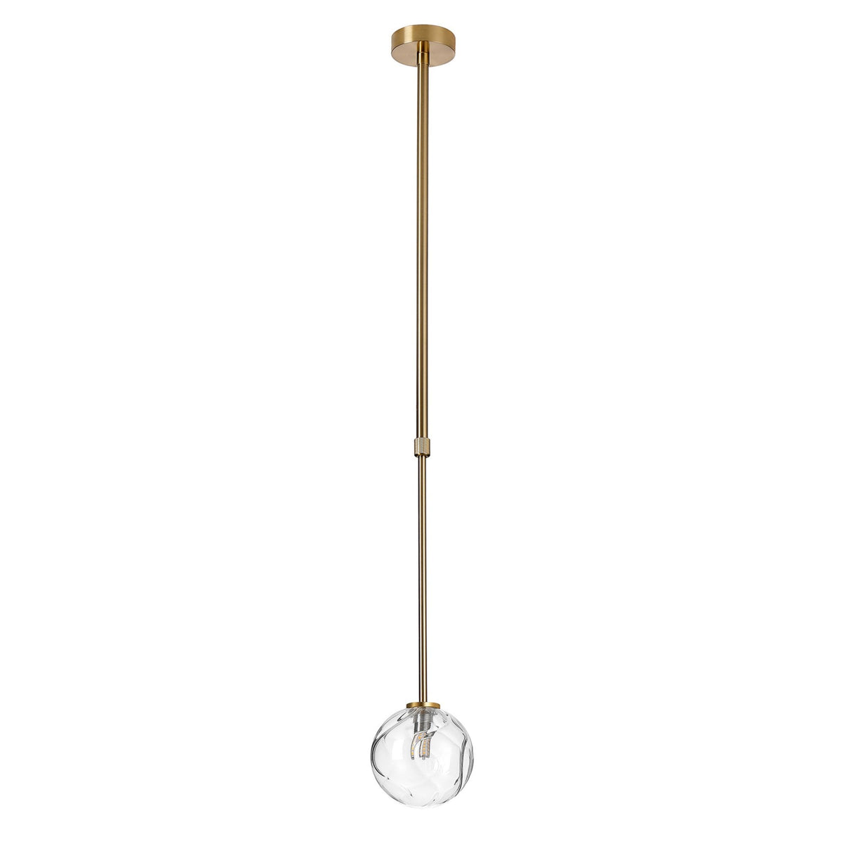 Tenterden Telescopic Single Drop Pendant in Brass Gold with Waved Round Clear Glass Diffuser