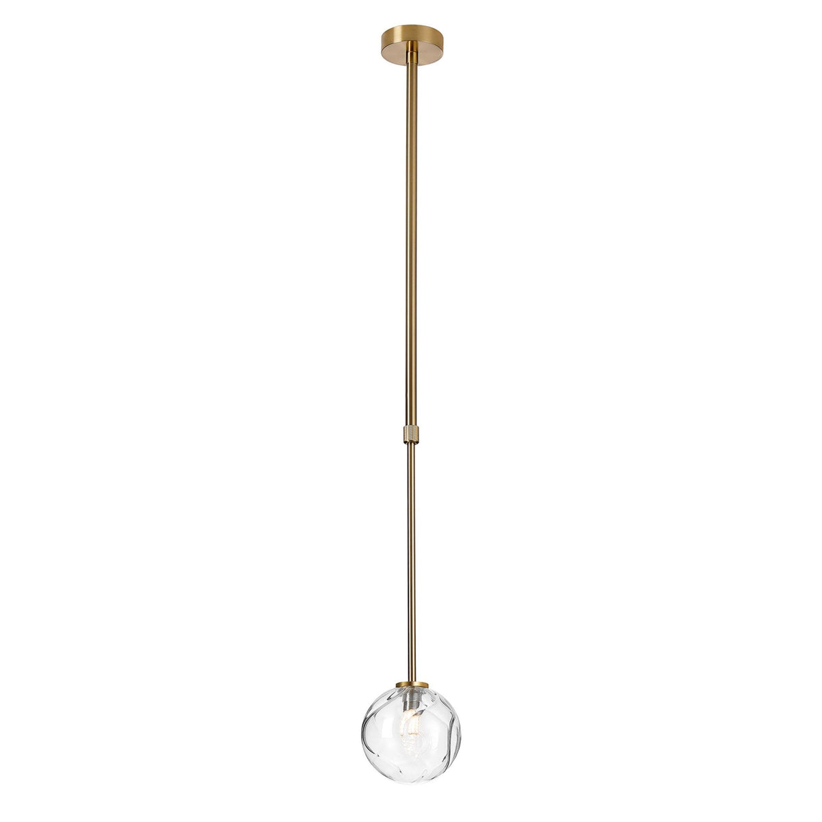 Tenterden Telescopic Single Drop Pendant in Brass Gold with Waved Round Clear Glass Diffuser