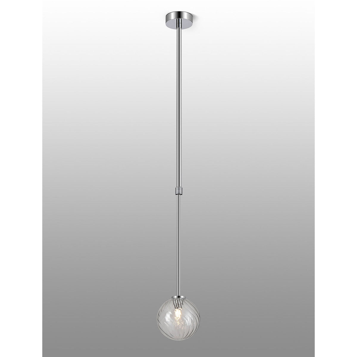 Tenterden Telescopic Single Drop Pendant in Chrome with Swirl Round Clear Glass Diffuser