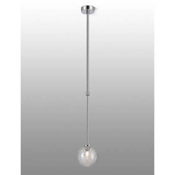 Tenterden Telescopic Single Drop Pendant in Chrome with Swirl Round Clear Glass Diffuser