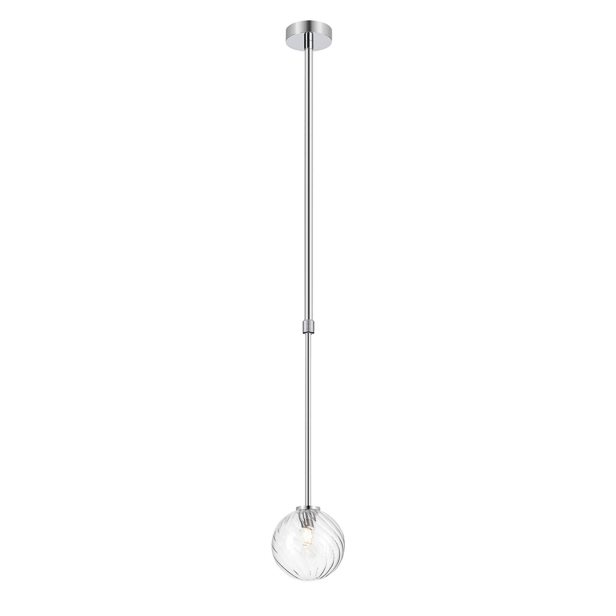 Tenterden Telescopic Single Drop Pendant in Chrome with Swirl Round Clear Glass Diffuser