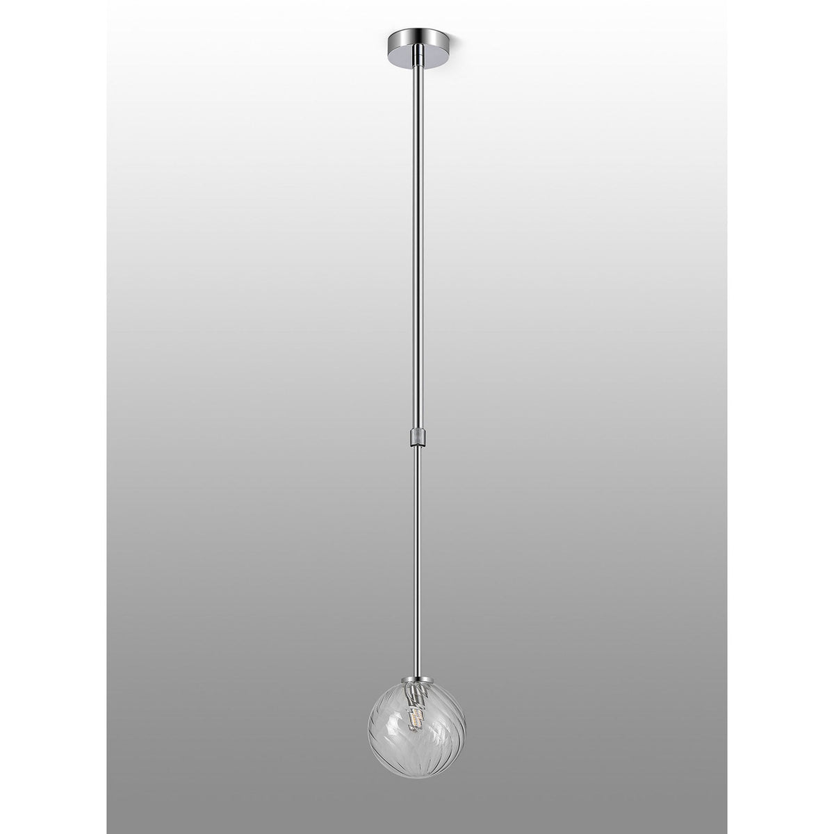 Tenterden Telescopic Single Drop Pendant in Chrome with Swirl Round Clear Glass Diffuser