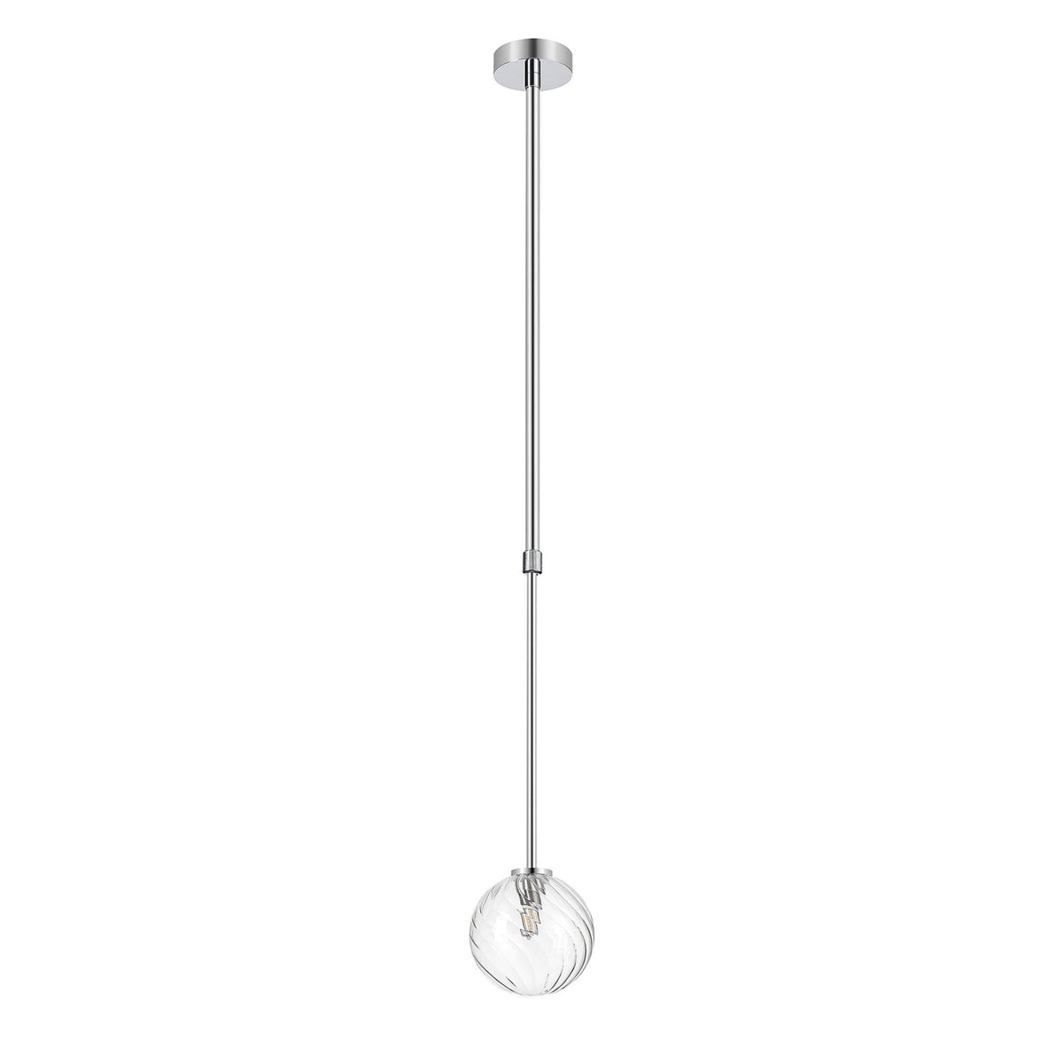 Tenterden Telescopic Single Drop Pendant in Chrome with Swirl Round Clear Glass Diffuser