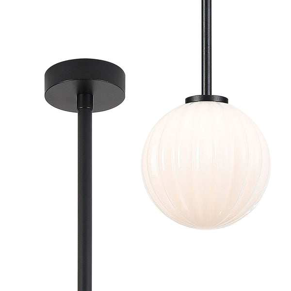 Tenterden Telescopic Single Drop Pendant in Satin Black with Segment Round Opal Glass Diffuser