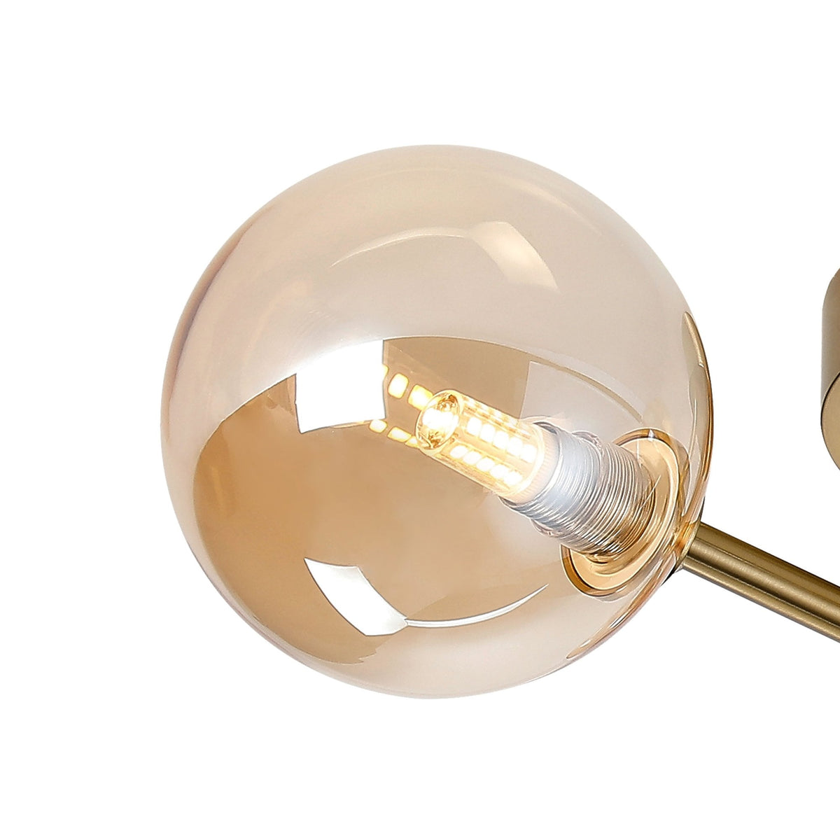 Tenterden Round 3 Light Semi Flush Ceiling Light in Brass Gold with Smooth Round Amber Glass Diffusers