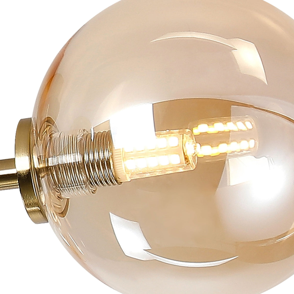 Tenterden Round 3 Light Semi Flush Ceiling Light in Brass Gold with Smooth Round Amber Glass Diffusers