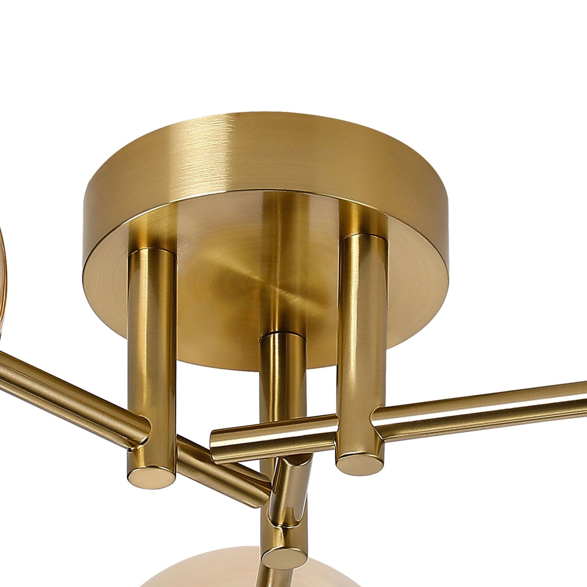 Tenterden Round 3 Light Semi Flush Ceiling Light in Brass Gold with Smooth Round Amber Glass Diffusers