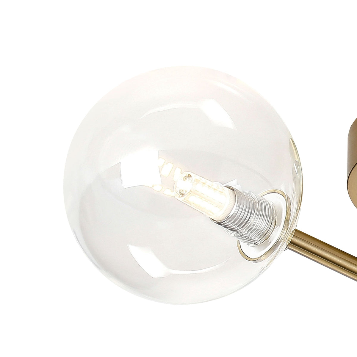 Tenterden Round 3 Light Semi Flush Ceiling Light in Brass Gold with Smooth Round Clear Glass Diffusers