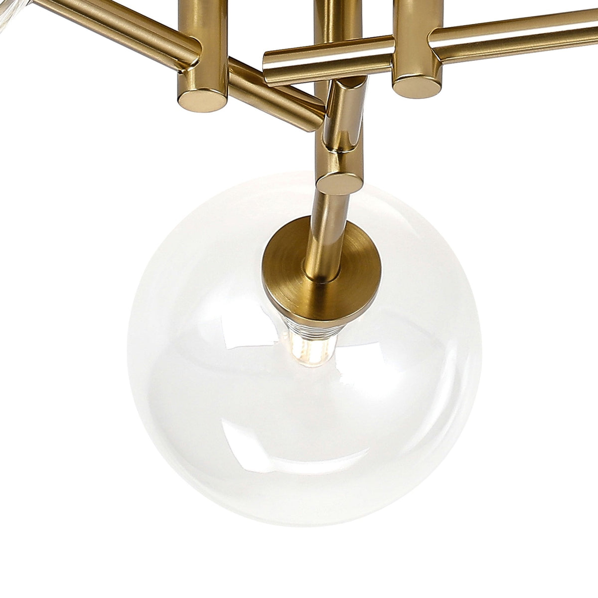 Tenterden Round 3 Light Semi Flush Ceiling Light in Brass Gold with Smooth Round Clear Glass Diffusers