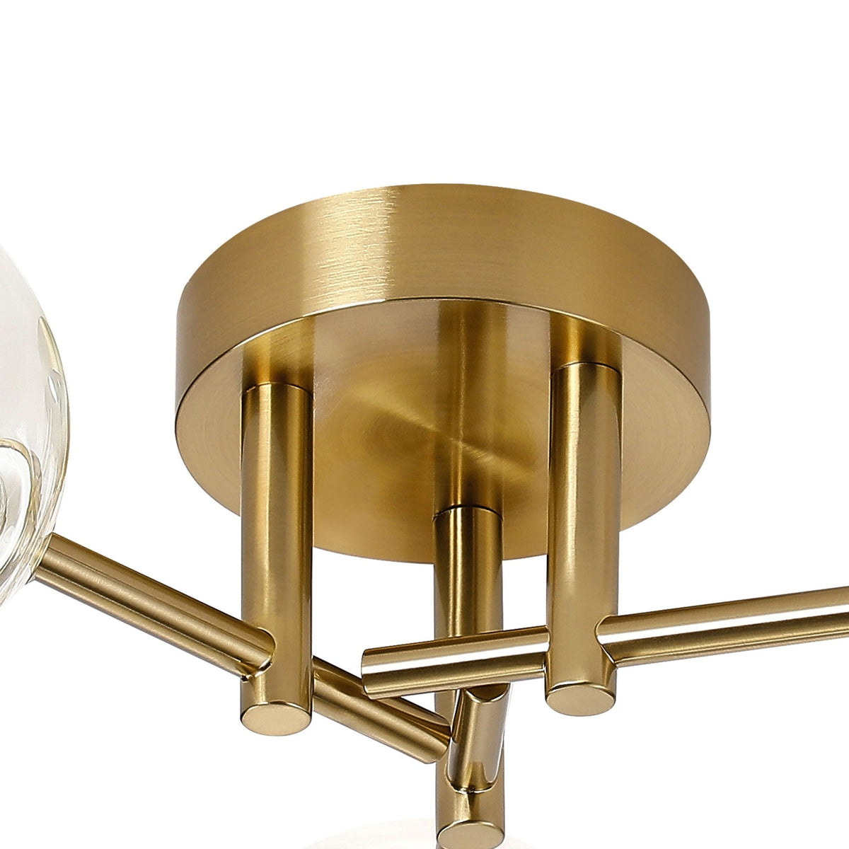Tenterden Round 3 Light Semi Flush Ceiling Light in Brass Gold with Smooth Round Clear Glass Diffusers