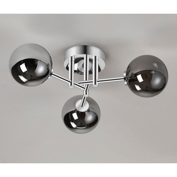 Tenterden Round 3 Light Semi Flush Ceiling Light in Chrome with Smooth Round Smoke Glass Diffusers