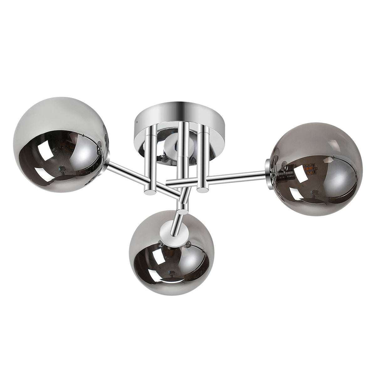 Tenterden Round 3 Light Semi Flush Ceiling Light in Chrome with Smooth Round Smoke Glass Diffusers