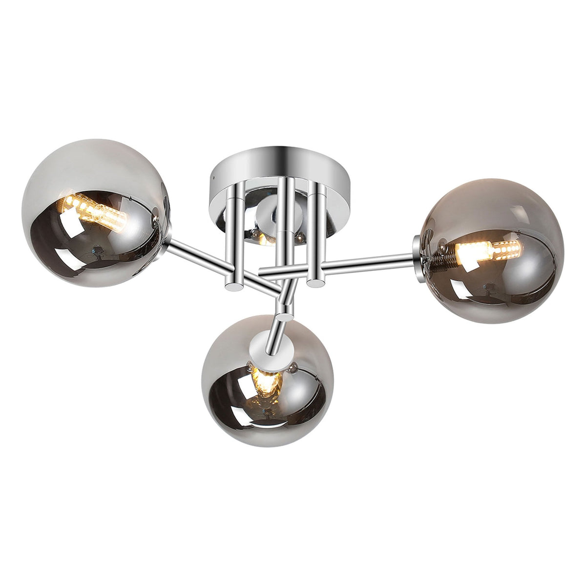 Tenterden Round 3 Light Semi Flush Ceiling Light in Chrome with Smooth Round Smoke Glass Diffusers