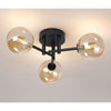 Tenterden Round 3 Light Semi Flush Ceiling Light in Satin Black with Smooth Round Amber Glass Diffusers