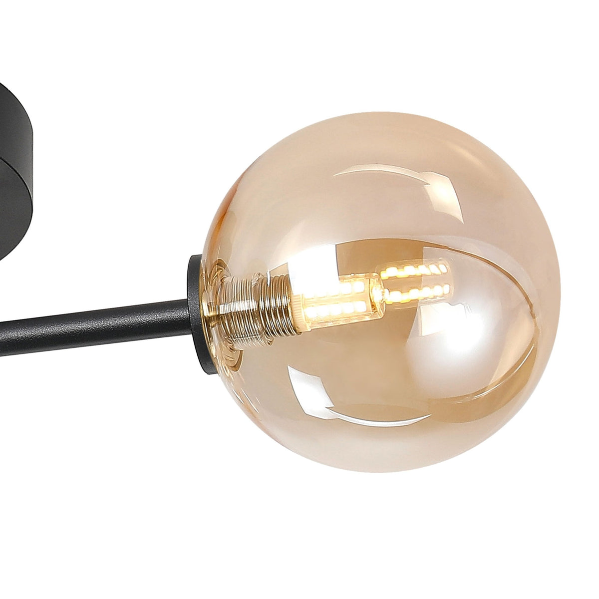 Tenterden Round 3 Light Semi Flush Ceiling Light in Satin Black with Smooth Round Amber Glass Diffusers