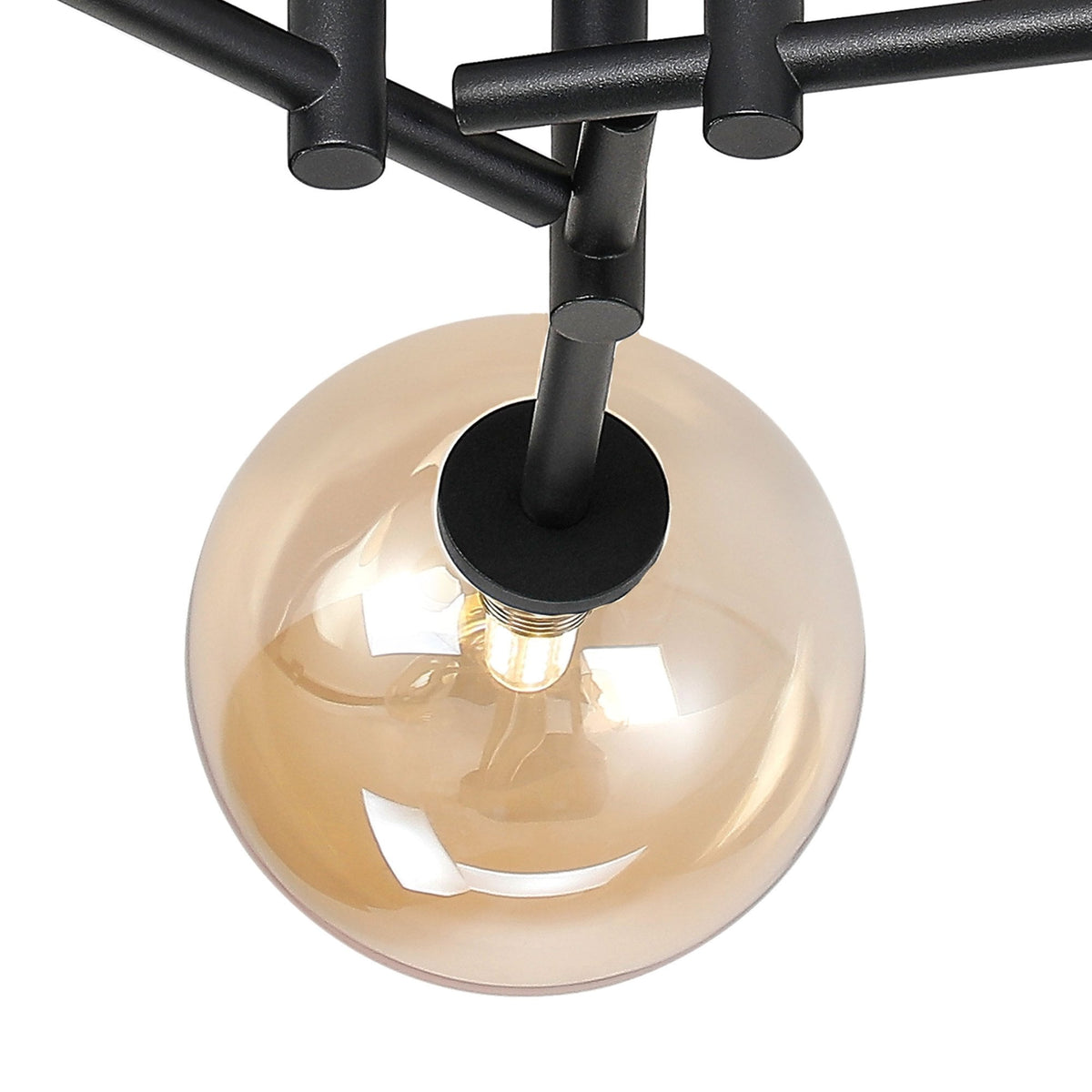 Tenterden Round 3 Light Semi Flush Ceiling Light in Satin Black with Smooth Round Amber Glass Diffusers