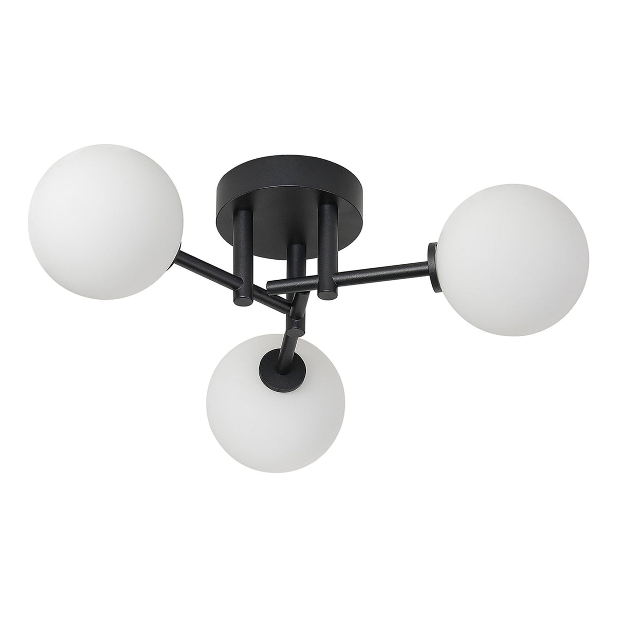 Tenterden Round 3 Light Semi Flush Ceiling Light in Satin Black with Smooth Round Opal Glass Diffusers
