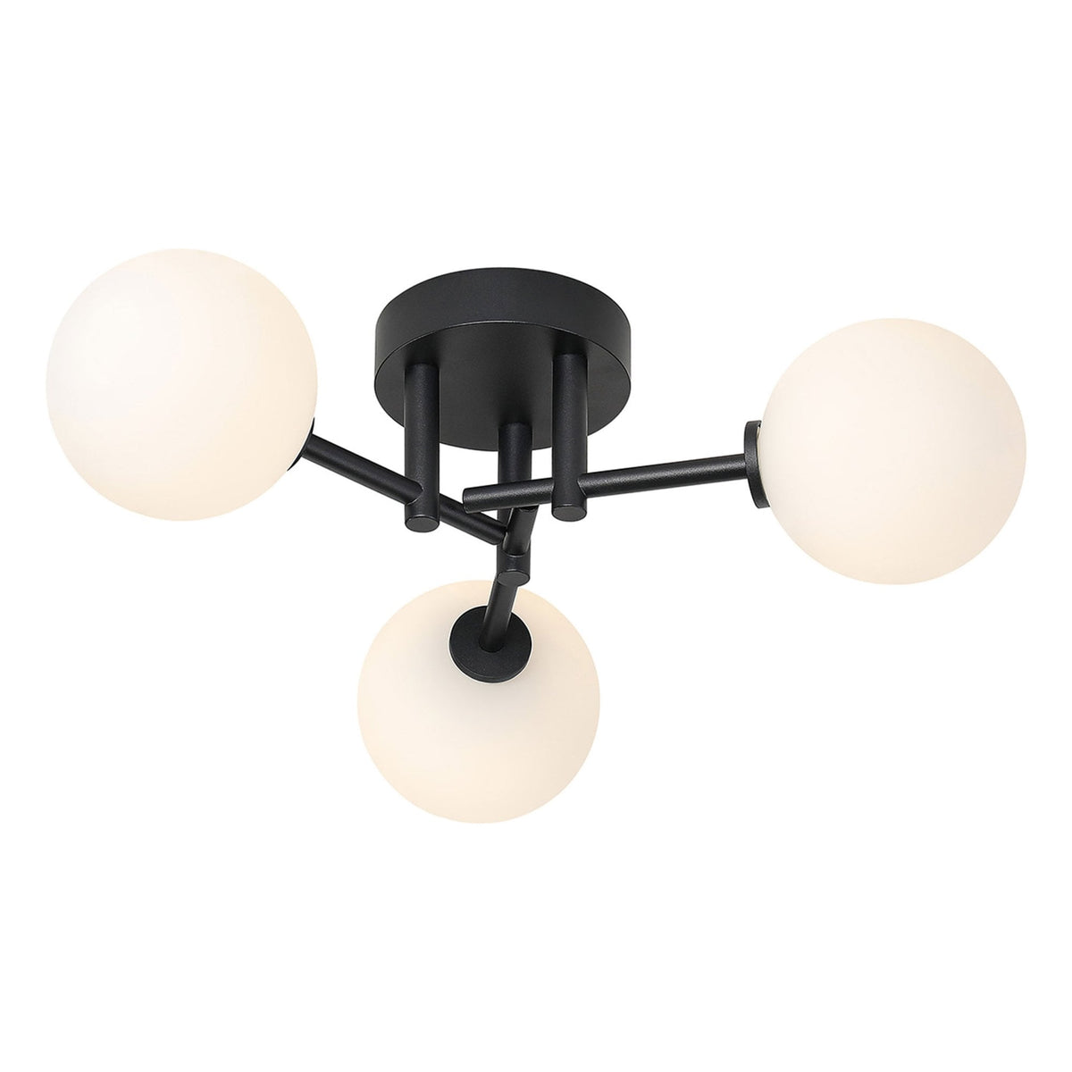Tenterden Round 3 Light Semi Flush Ceiling Light in Satin Black with Smooth Round Opal Glass Diffusers