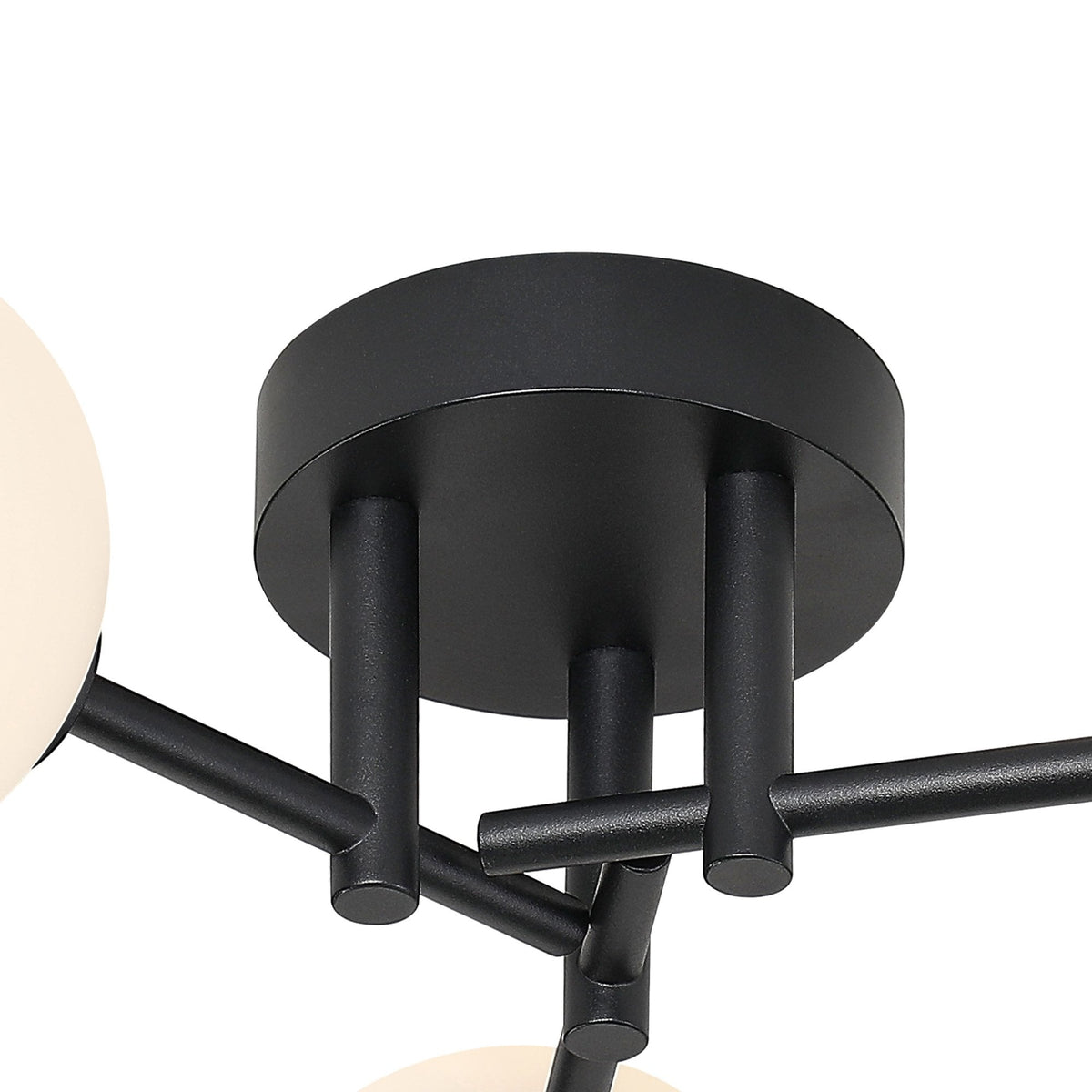 Tenterden Round 3 Light Semi Flush Ceiling Light in Satin Black with Smooth Round Opal Glass Diffusers