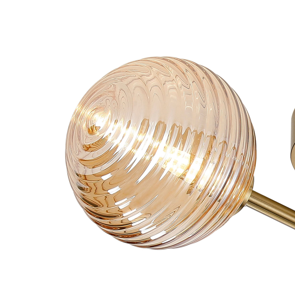 Tenterden Round 3 Light Semi Flush Ceiling Light in Brass Gold with Ribbed Round Amber Glass Diffusers