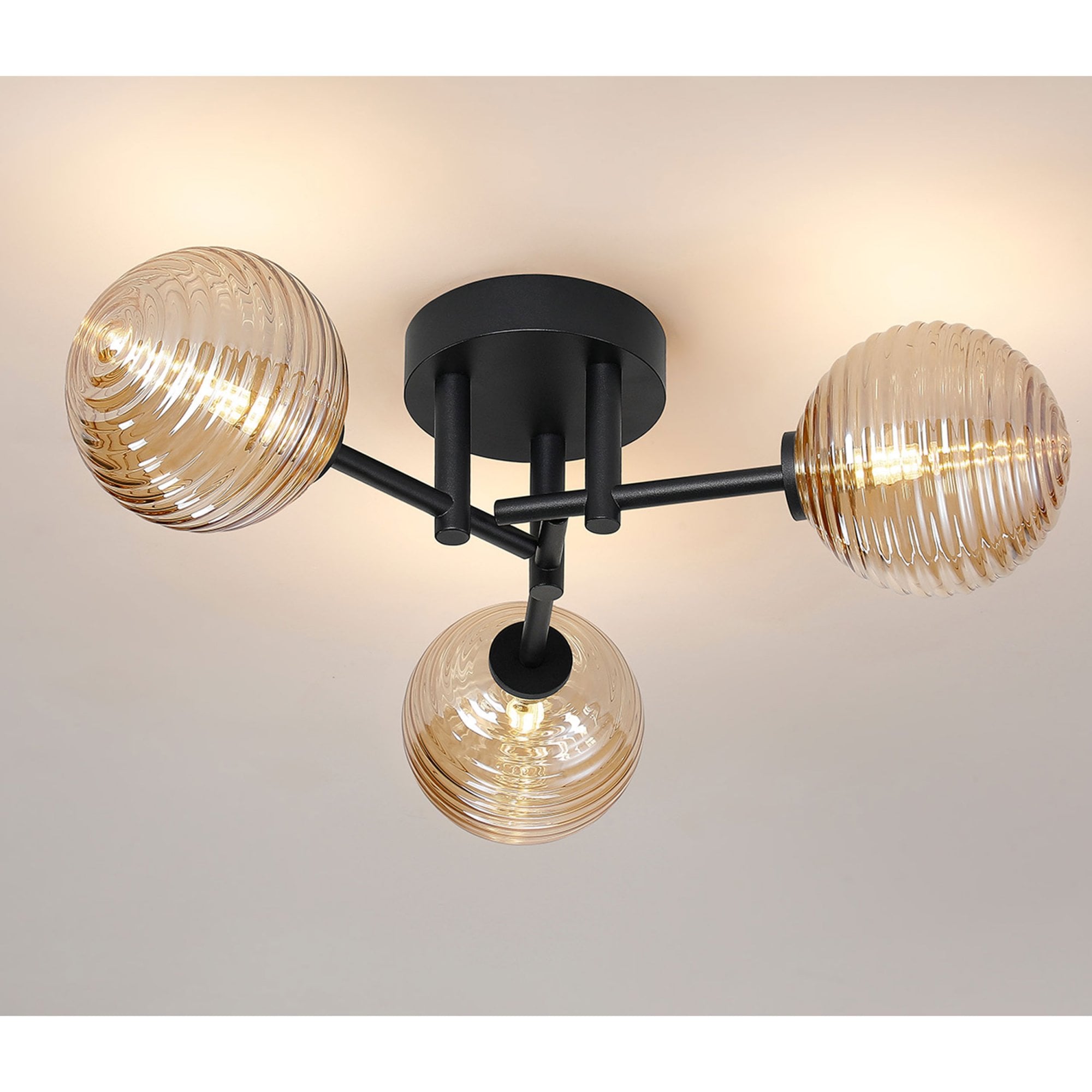 Lumiere Tenterden Round 3 Light Semi Flush Ceiling Light in Satin Black ...