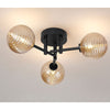 Tenterden Round 3 Light Semi Flush Ceiling Light in Satin Black with Ribbed Round Amber Glass Diffusers