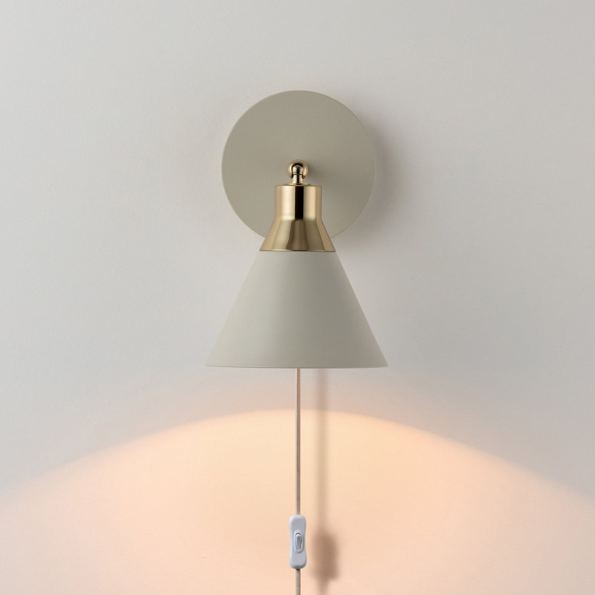 Cone Plug in Wall Light in Sand & Brass