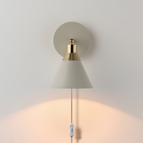 Cone Plug in Wall Light in Sand & Brass