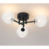 Tenterden Round 3 Light Semi Flush Ceiling Light in Satin Black with Ribbed Round Clear Glass Diffusers