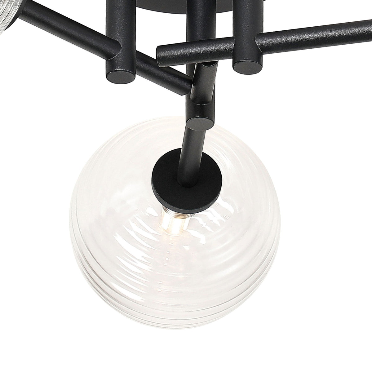 Tenterden Round 3 Light Semi Flush Ceiling Light in Satin Black with Ribbed Round Clear Glass Diffusers