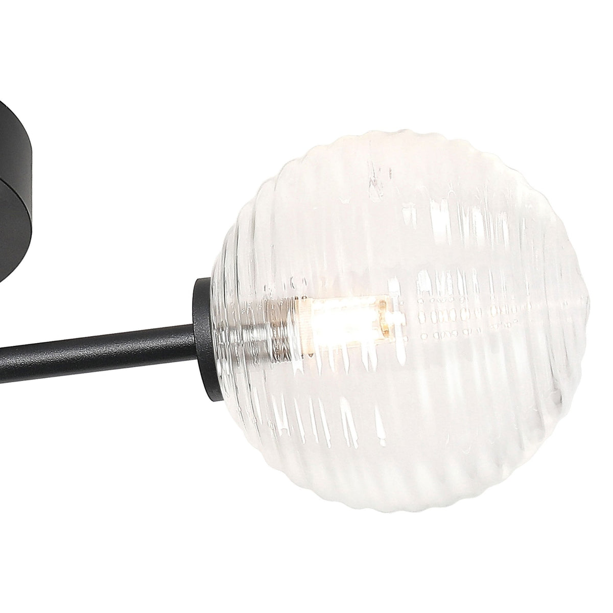 Tenterden Round 3 Light Semi Flush Ceiling Light in Satin Black with Ribbed Round Clear Glass Diffusers