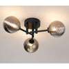Tenterden Round 3 Light Semi Flush Ceiling Light in Satin Black with Ribbed Round Smoke Glass Diffusers