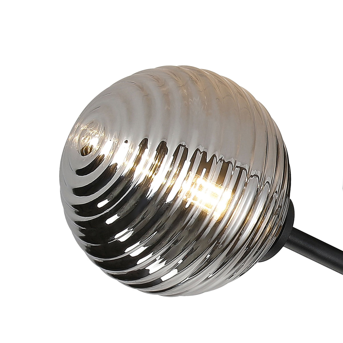 Tenterden Round 3 Light Semi Flush Ceiling Light in Satin Black with Ribbed Round Smoke Glass Diffusers