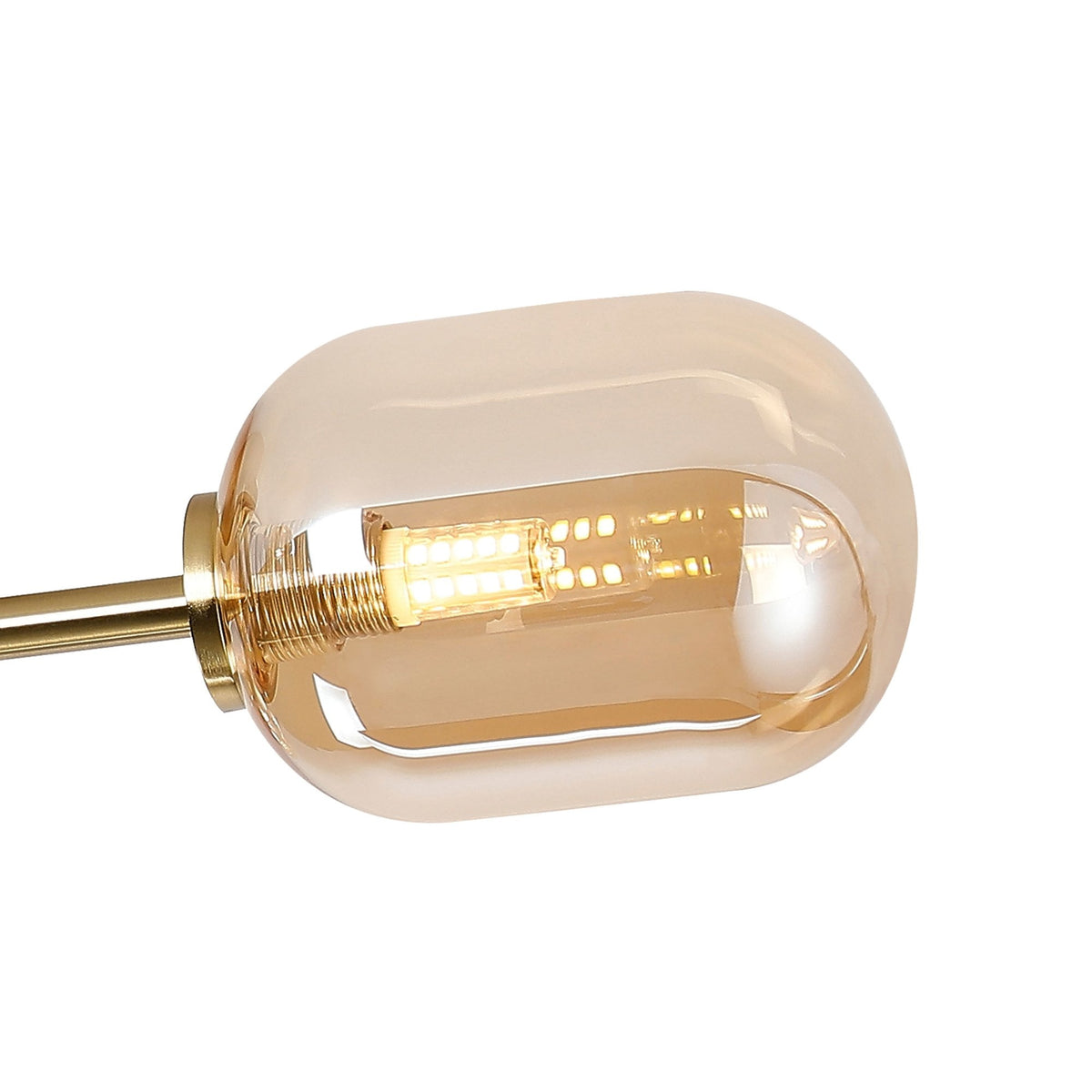 Tenterden Round 3 Light Semi Flush Ceiling Light in Brass Gold with Smooth Tubular Amber Glass Diffusers