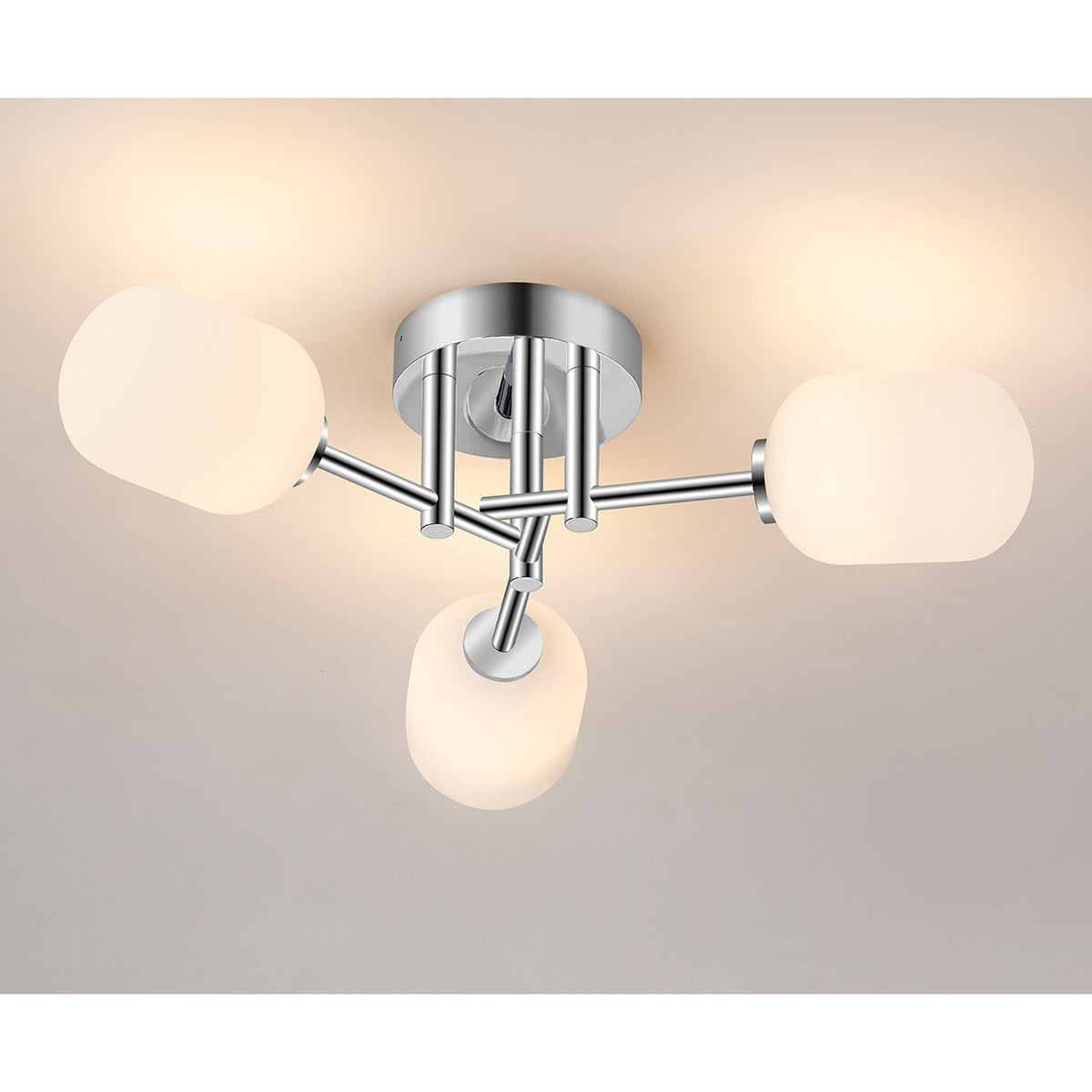Tenterden Round 3 Light Semi Flush Ceiling Light in Chrome with Smooth Tubular Opal Glass Diffusers