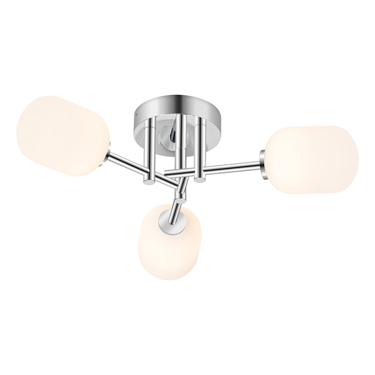 Tenterden Round 3 Light Semi Flush Ceiling Light in Chrome with Smooth Tubular Opal Glass Diffusers
